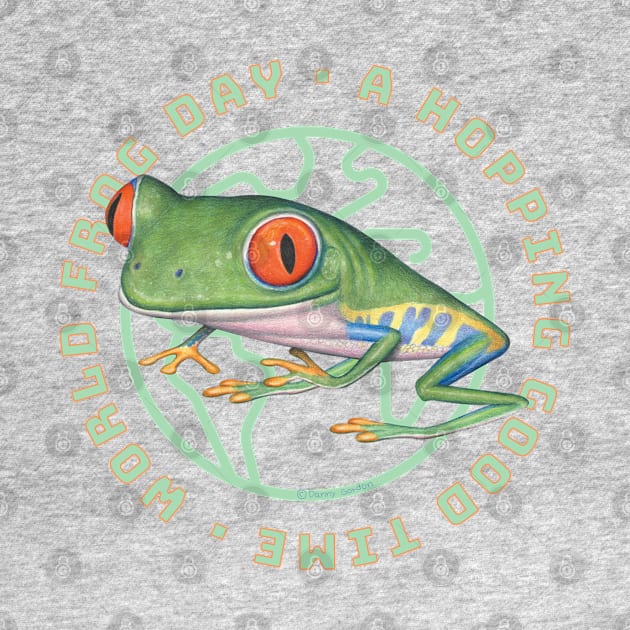 Cute and Funny Red Eyed Tree Frog having a world froggy day having a good time tee by Danny Gordon Art